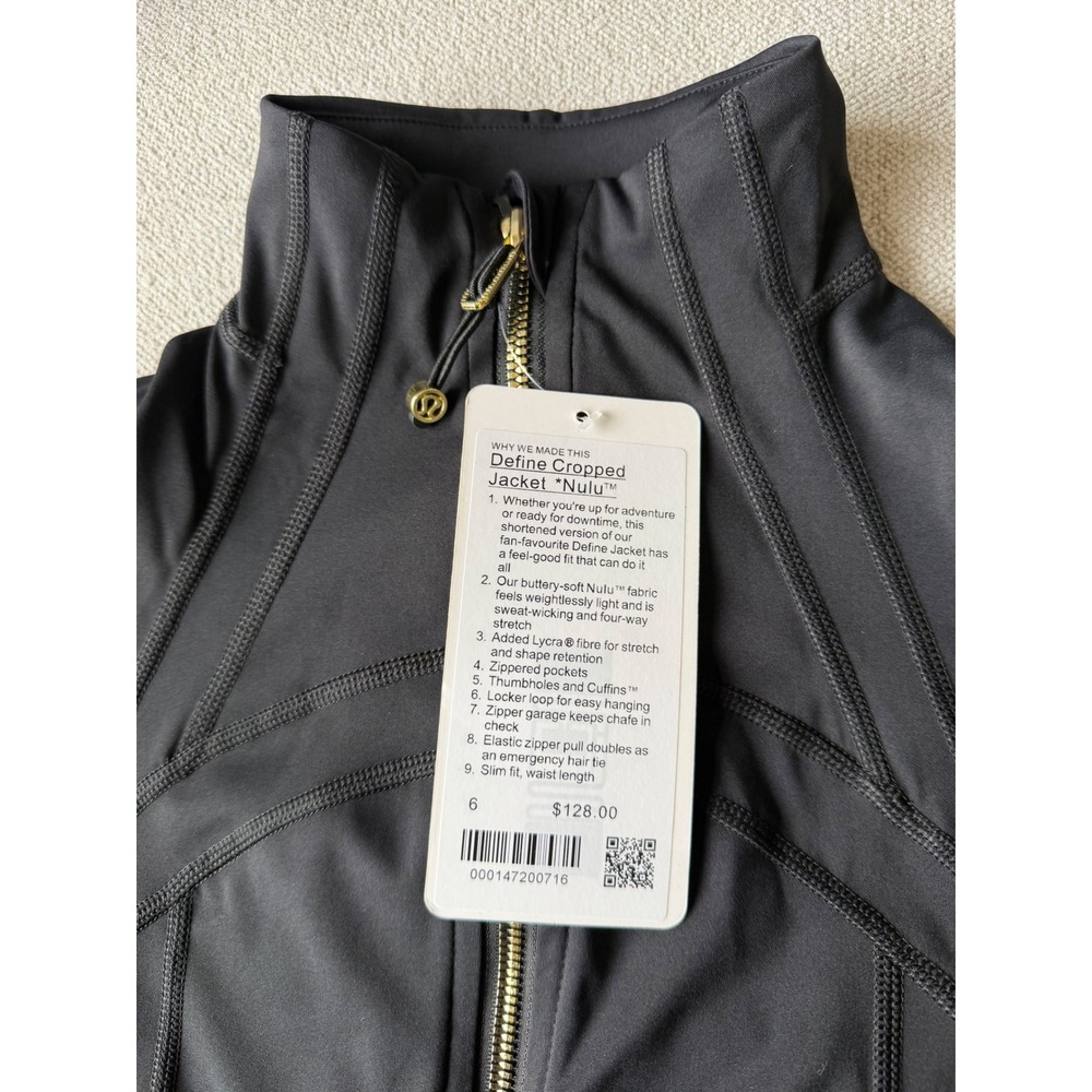 Lululemon Define Cropped Jacket Nulu Black Gold Zip & Leggings Set Size 6 NEW - Picture 4 of 8